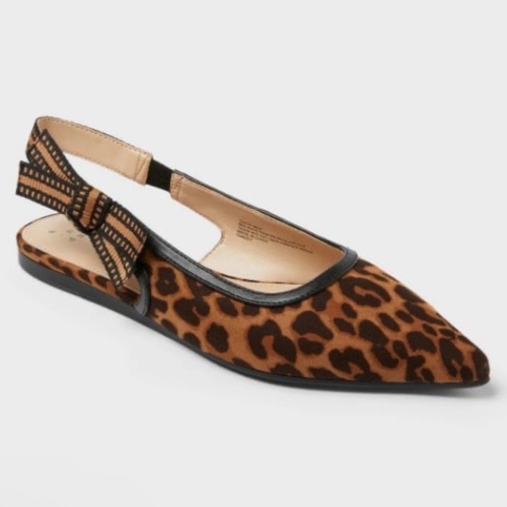 Leopard Animal Print London Slingback Flats with Bow size 7 1/2 NWT